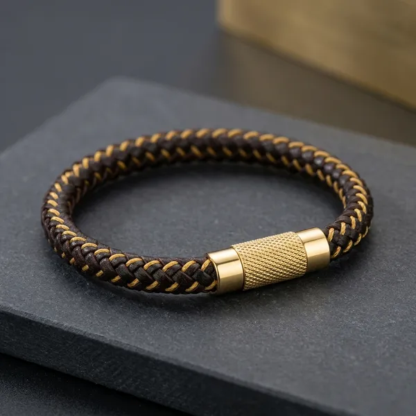 Black_Leather_Braided_Magnetic_Clasp_Bangle_Bracelet_For_Men