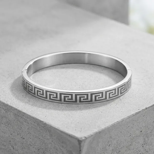 Silver_Stainless_Steel_Greek_Key_Pattern_Bangle_Bracelet_For_Men