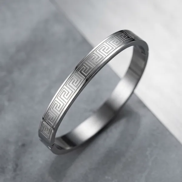 Silver_Stainless_Steel_Greek_Key_Pattern_Bangle_Bracelet_For_Men