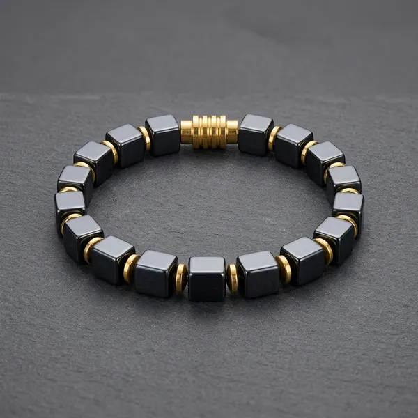 Black_Ceramic_Cube_Beaded_Magnetic_Clasp_Bangle_Bracelet_For_Men