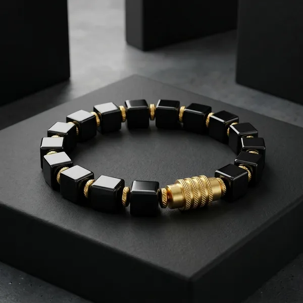 Black_Ceramic_Cube_Beaded_Magnetic_Clasp_Bangle_Bracelet_For_Men