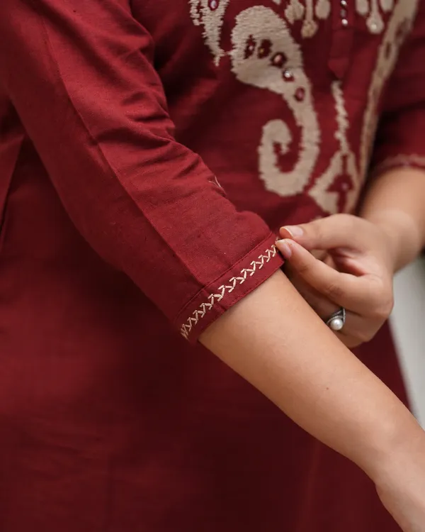 Maroon_Embroidered_Co-Ord_Set_For_Women_|_Elegant_Kurti_Pant_Set