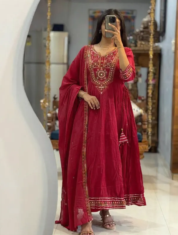 Maroon_Mirror_Work_Anarkali_Kurta_Set_With_Dupatta