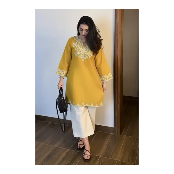 Embroidery_Yellow_Cotton_Kurta_Set_with_Palazzo_Pants