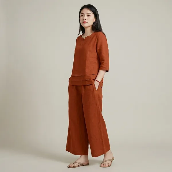 Jaipur_Premium_Women'S_Casual_Orange_Cotton_Kurti_Set