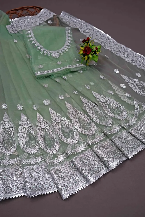 Light_Pista_Heavy_Gold_Butterfly_Net_Premium_Saree_For_Women
