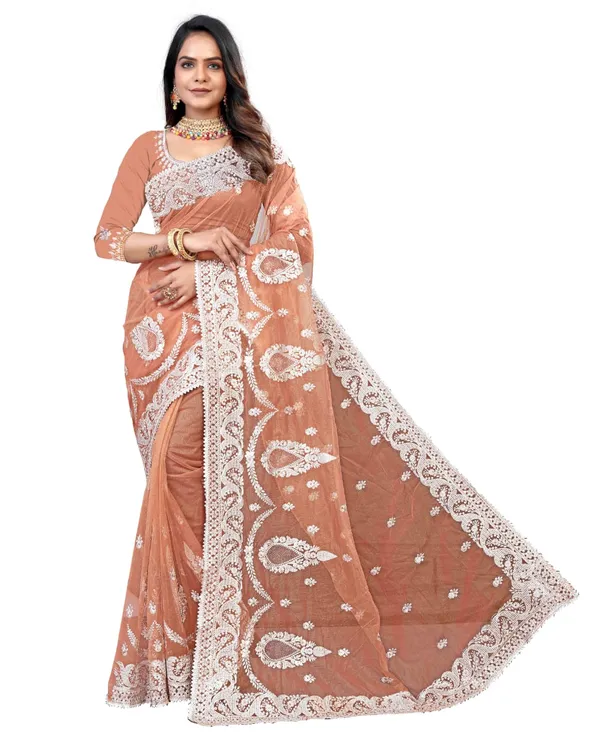 Orange_Heavy_Gold_Butterfly_Net_Premium_Saree_For_Women