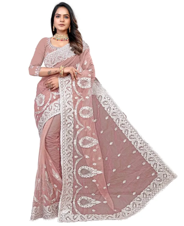 Pastel_Brown_Heavy_Gold_Butterfly_Net_Premium_Saree_For_Women