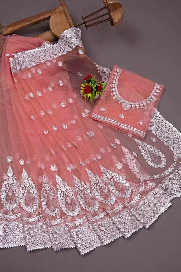 Peach_Heavy_Gold_Butterfly_Net_Premium_Saree_For_Women