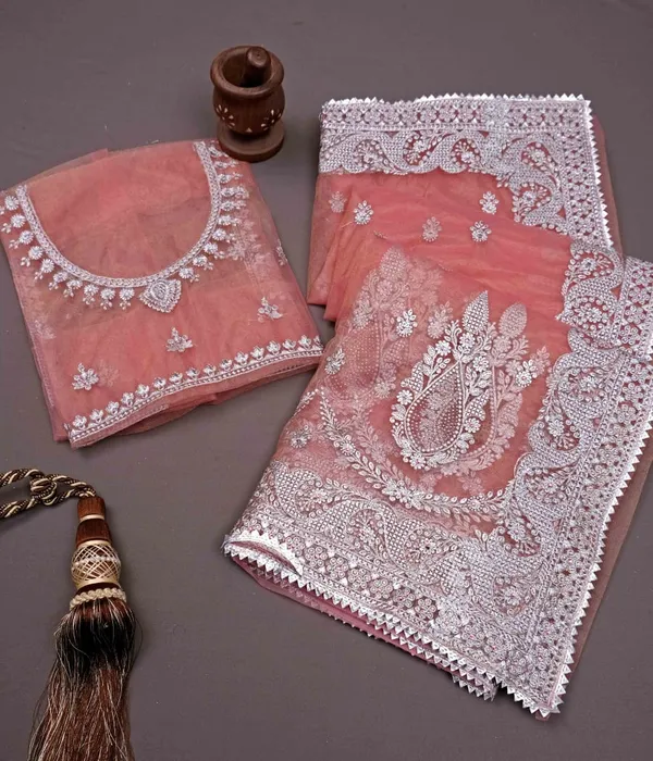 Peach_Heavy_Gold_Butterfly_Net_Premium_Saree_For_Women