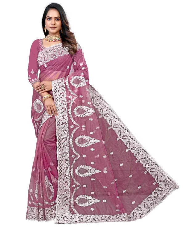 Pink_Heavy_Gold_Butterfly_Net_Premium_Saree_For_Women