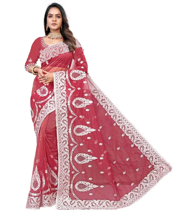 Red_Heavy_Gold_Butterfly_Net_Premium_Saree_For_Women