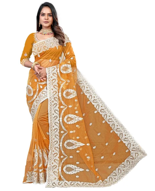 Yellow_Heavy_Gold_Butterfly_Net_Premium_Saree_For_Women