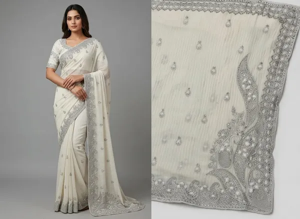 White_Georgette_Crash_Premium_Saree_For_Women