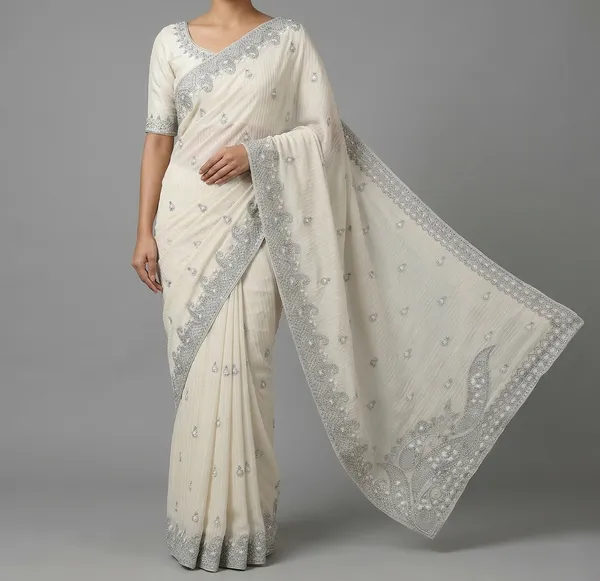 White_Georgette_Crash_Premium_Saree_For_Women