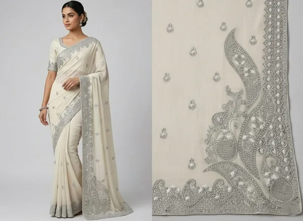 White_Georgette_Crash_Premium_Saree_For_Women