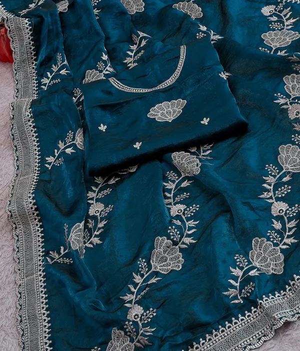 Teal_Blue_Fandy_Satin_Premium_Saree_For_Women