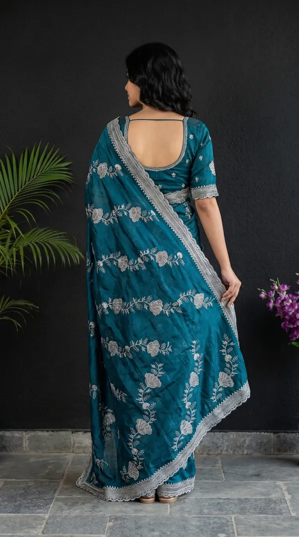 Teal_Blue_Fandy_Satin_Premium_Saree_For_Women