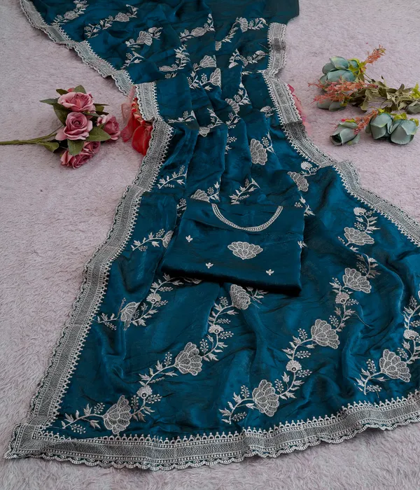 Teal_Blue_Fandy_Satin_Premium_Saree_For_Women