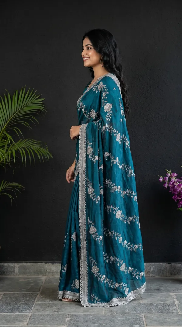 Teal_Blue_Fandy_Satin_Premium_Saree_For_Women