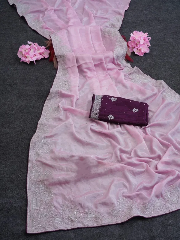 Baby_Pink_Chinon_Premium_Saree_For_Women