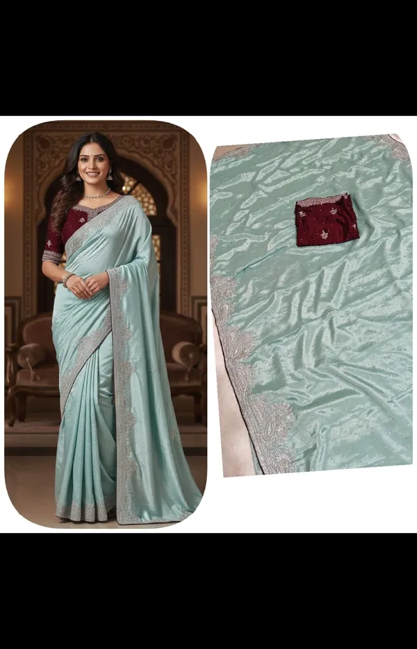 C_Green_Chinon_Premium_Saree_For_Women