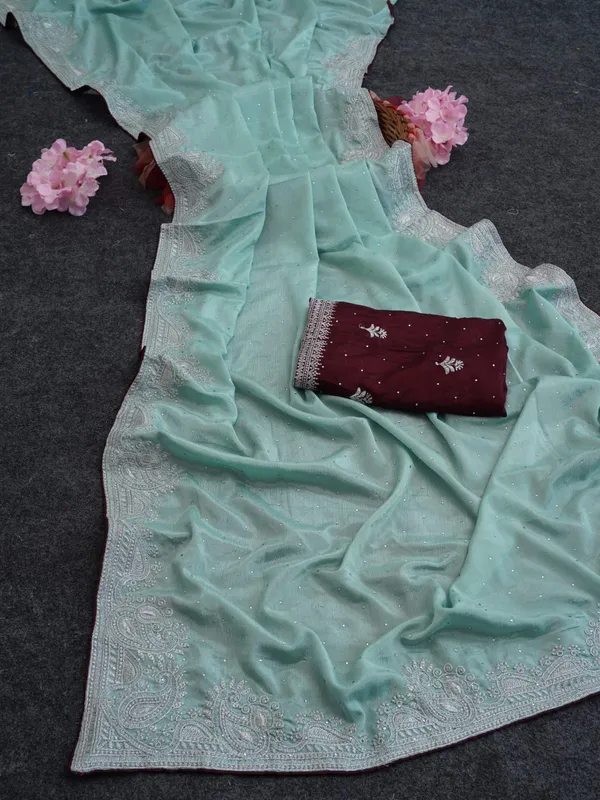C_Green_Chinon_Premium_Saree_For_Women