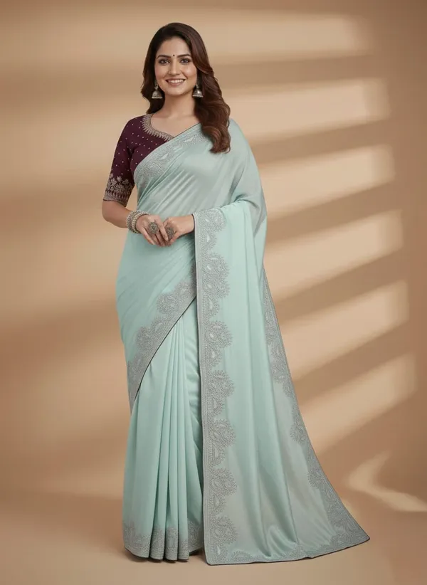 C_Green_Chinon_Premium_Saree_For_Women