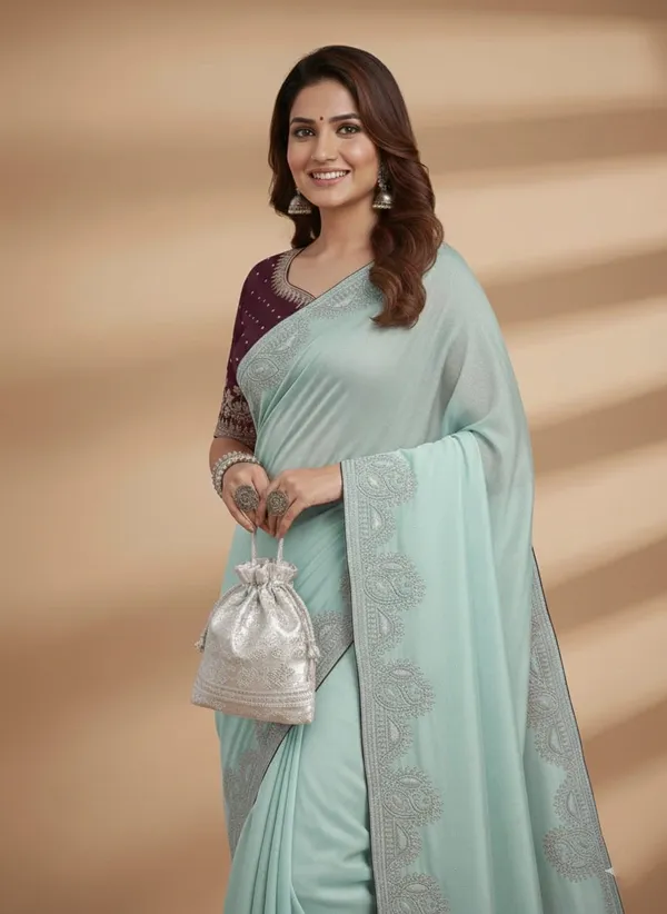 C_Green_Chinon_Premium_Saree_For_Women