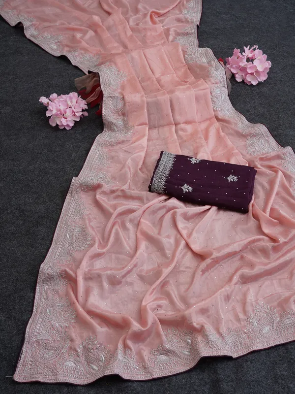 Peach_Chinon_Premium_Saree_For_Women