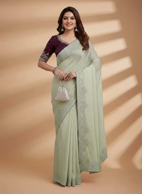 Pista_Green_Chinon_Premium_Saree_For_Women