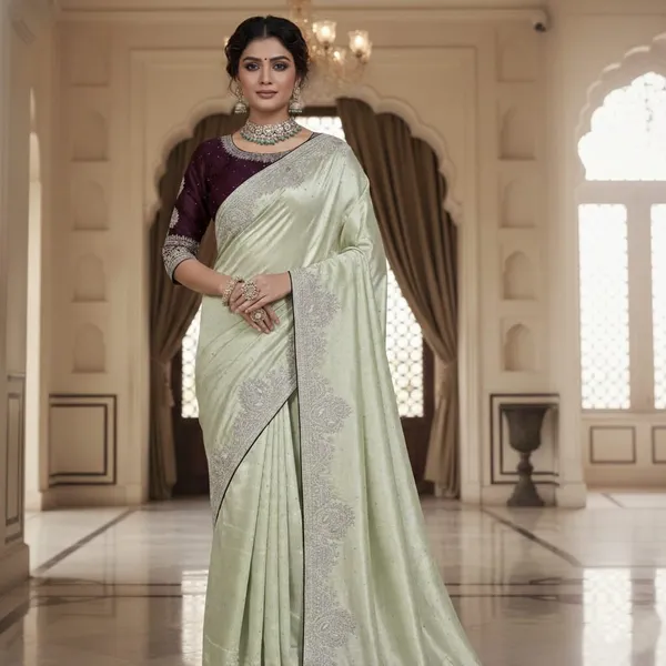 Pista_Green_Chinon_Premium_Saree_For_Women