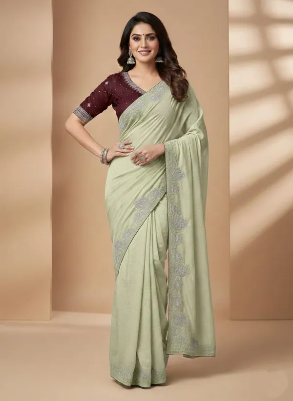 Pista_Green_Chinon_Premium_Saree_For_Women