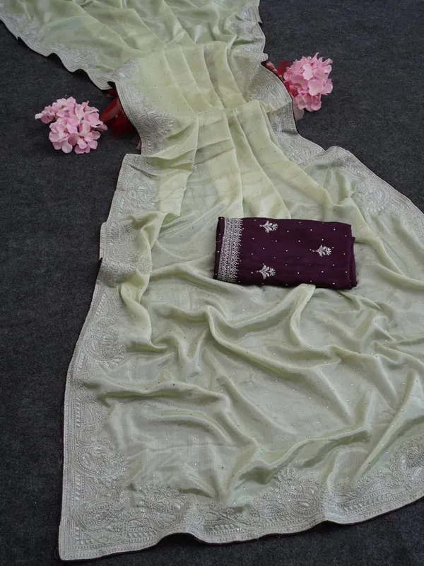Pista_Green_Chinon_Premium_Saree_For_Women