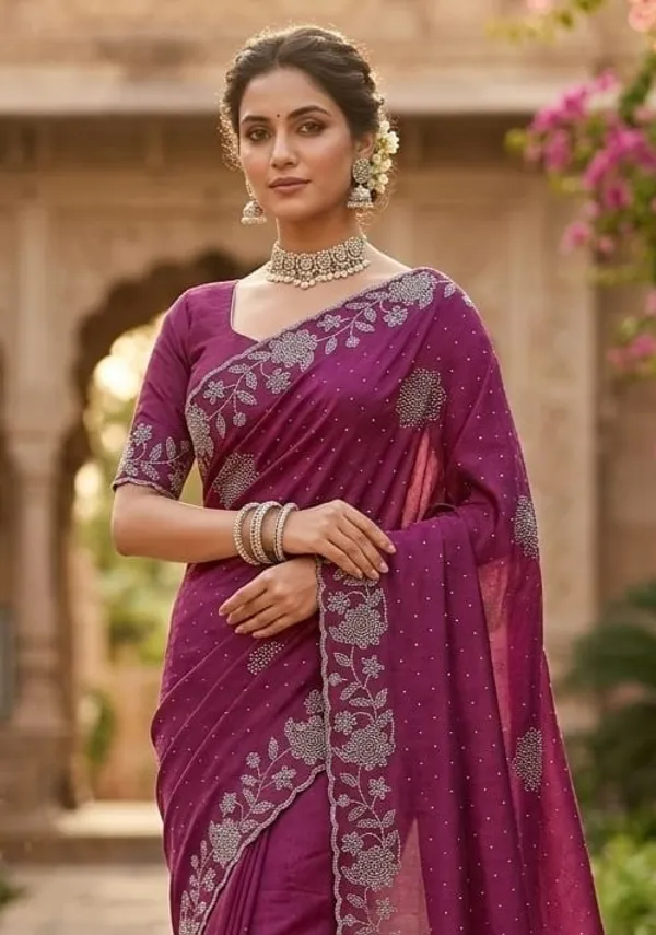Burgandy_Chinon_Premium_Saree_For_Women