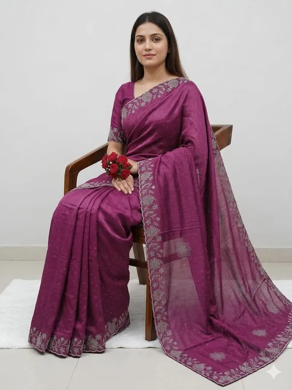 Burgandy_Chinon_Premium_Saree_For_Women