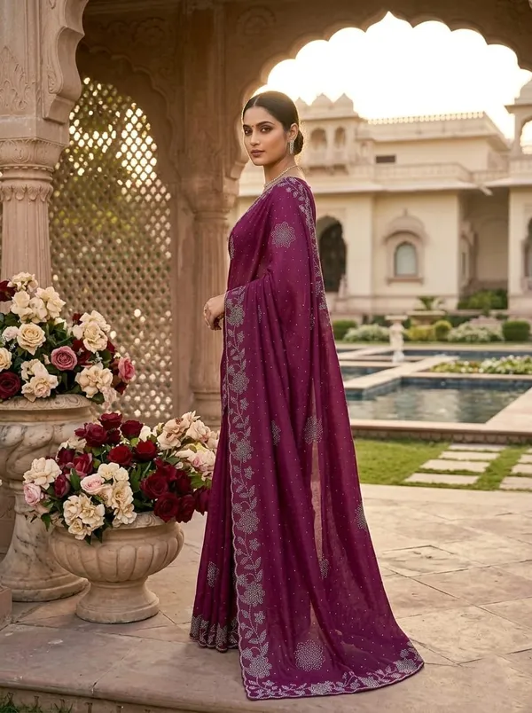 Burgandy_Chinon_Premium_Saree_For_Women