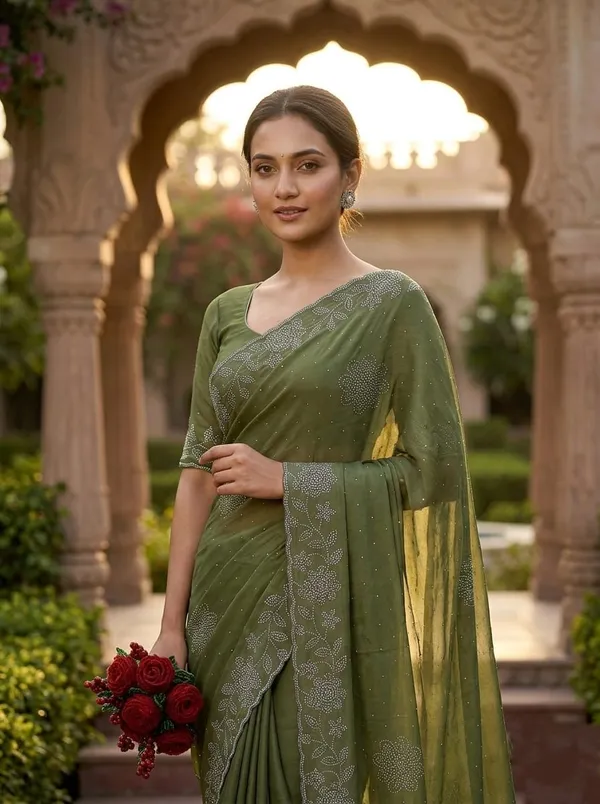 Green_Chinon_Premium_Saree_For_Women