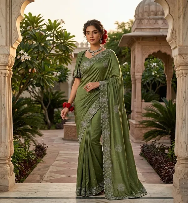 Green_Chinon_Premium_Saree_For_Women