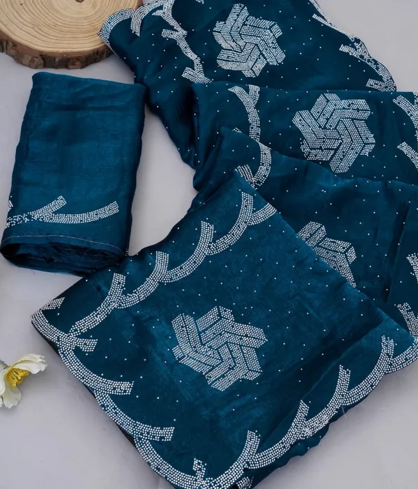Petrol_Blue_Fandy_Chiffon_Satin_Premium_Saree_For_Women