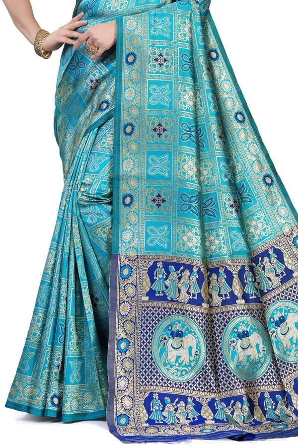 Aqua_Blue_Jacquard_Silk_Premium_Saree_For_Women