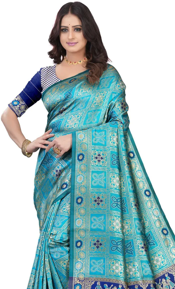 Aqua_Blue_Jacquard_Silk_Premium_Saree_For_Women