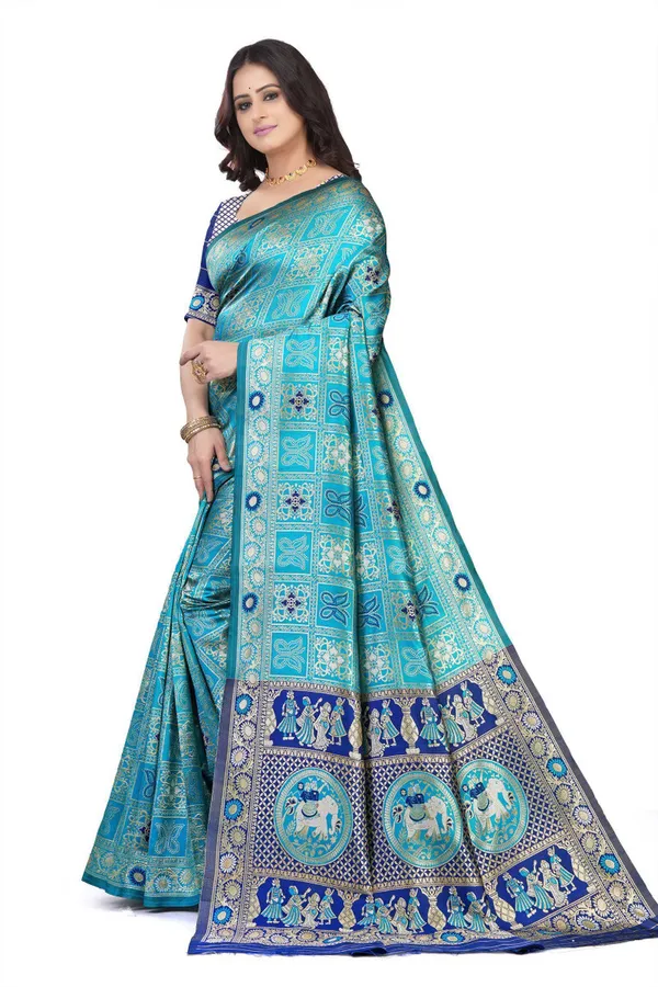 Aqua_Blue_Jacquard_Silk_Premium_Saree_For_Women