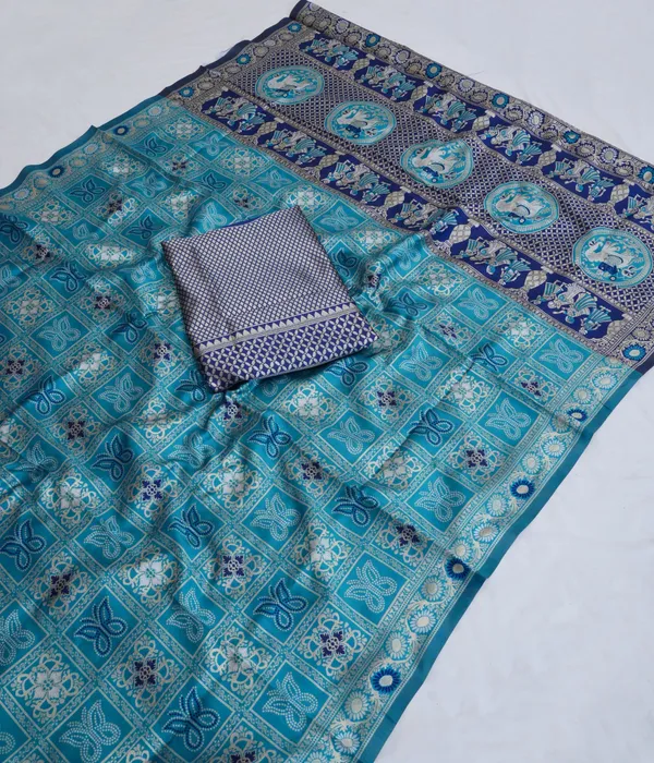 Aqua_Blue_Jacquard_Silk_Premium_Saree_For_Women