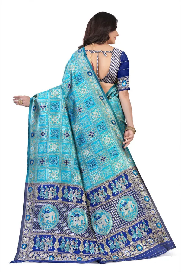 Aqua_Blue_Jacquard_Silk_Premium_Saree_For_Women