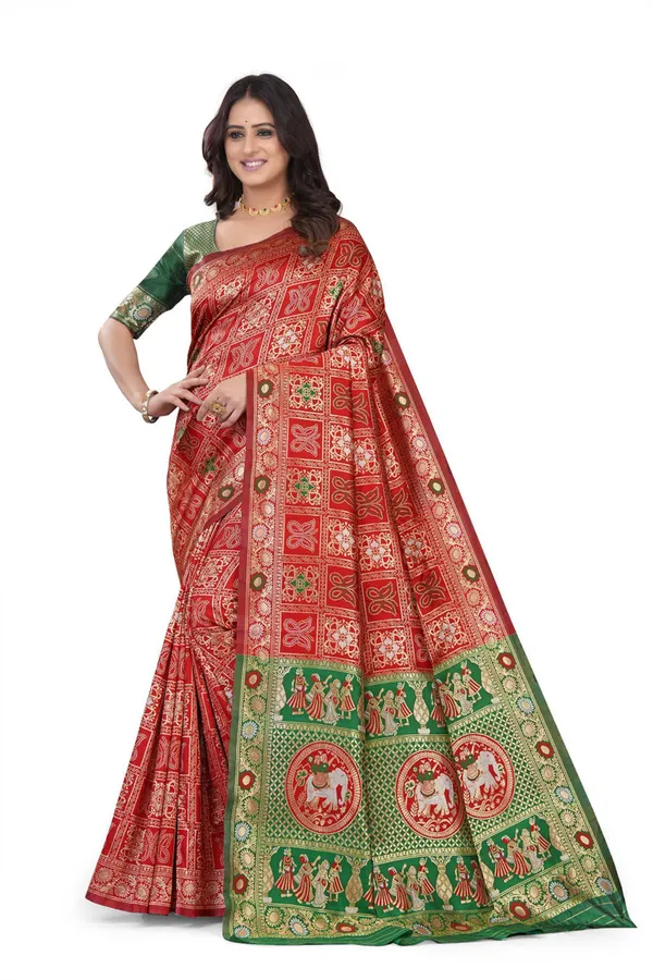 Maroon_Green_Jacquard_Silk_Premium_Saree_For_Women