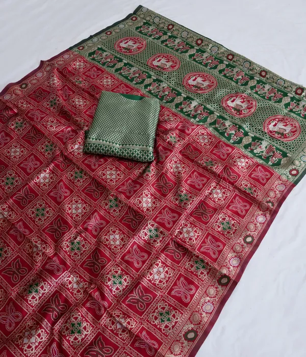 Maroon_Green_Jacquard_Silk_Premium_Saree_For_Women