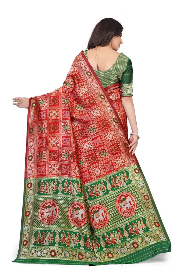 Maroon_Green_Jacquard_Silk_Premium_Saree_For_Women