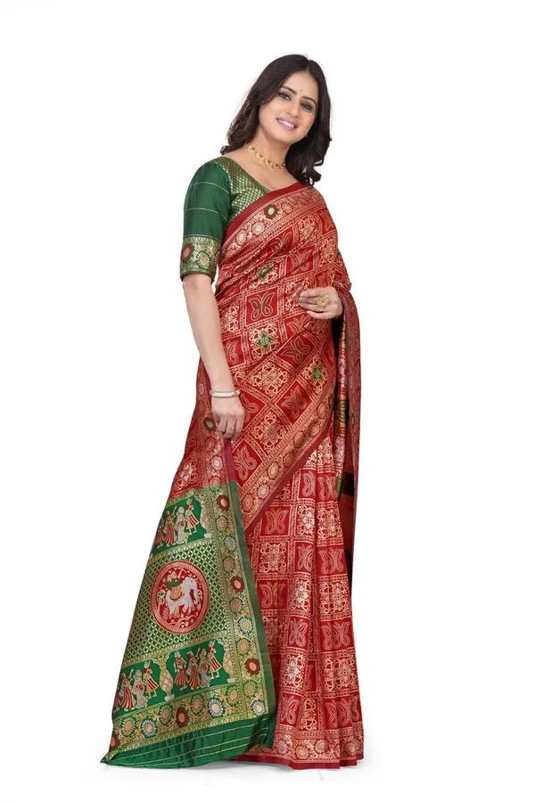 Maroon_Green_Jacquard_Silk_Premium_Saree_For_Women