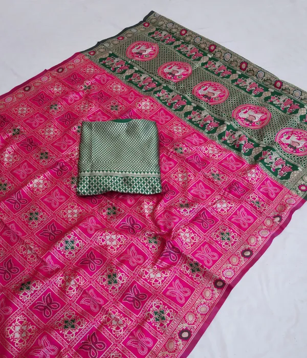 Pink_Green_Jacquard_Silk_Premium_Saree_For_Women